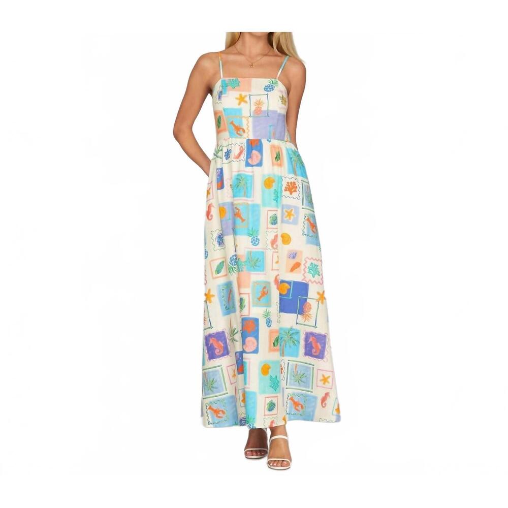 NEW BNS coastal tile print cami maxi dress with pockets in blue